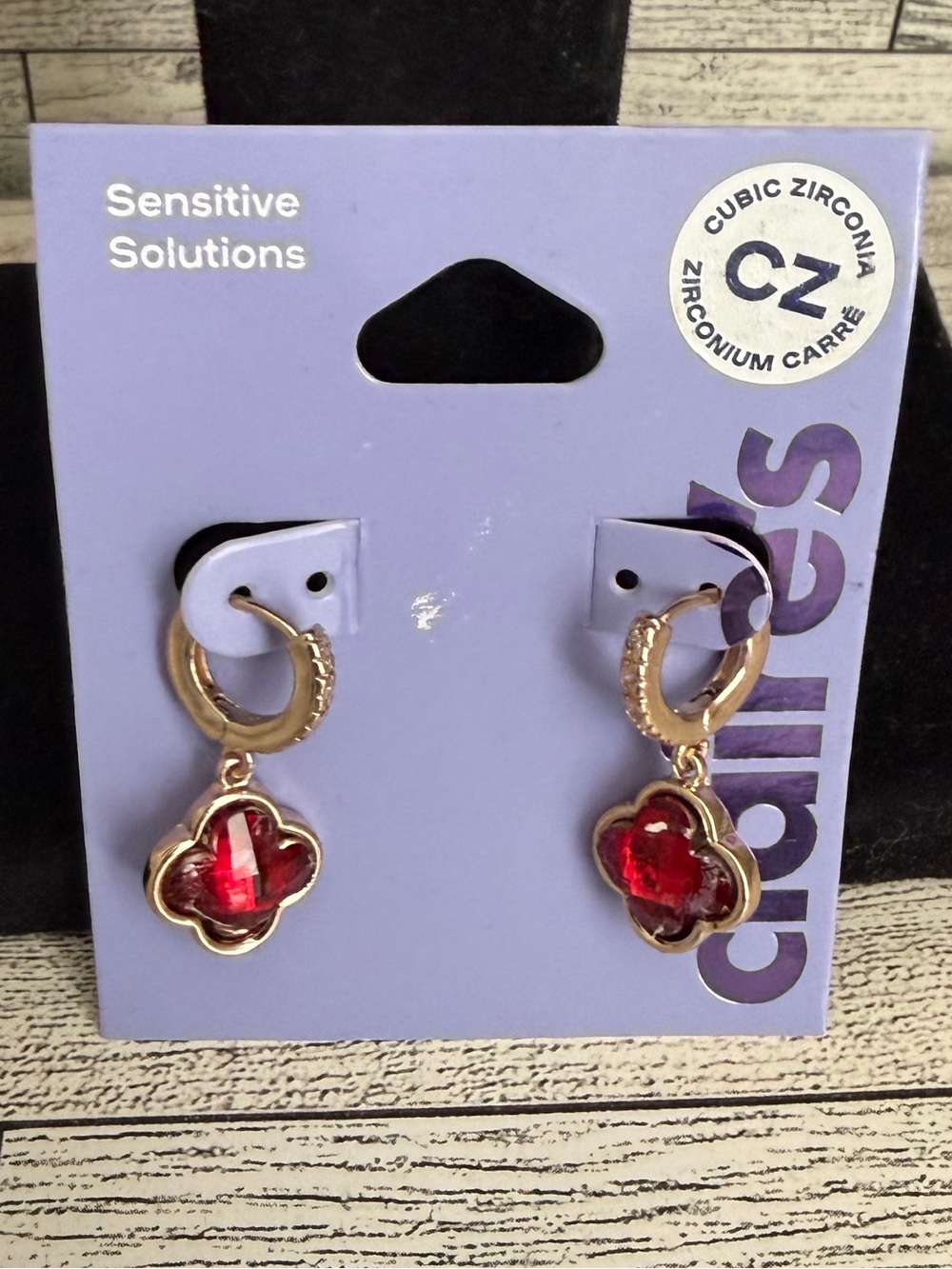 Claire's Gold-Tone Hoop Earrings with Red Clover CZ Drops